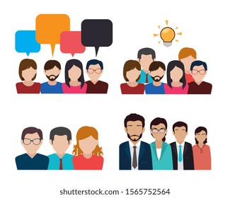 bundle with set of face business people vector illustration design