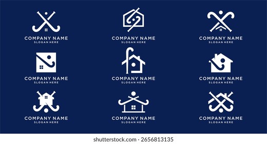 Conjunto de Paquete Hockey sobre césped Diseño de logotipo Deporte de interior