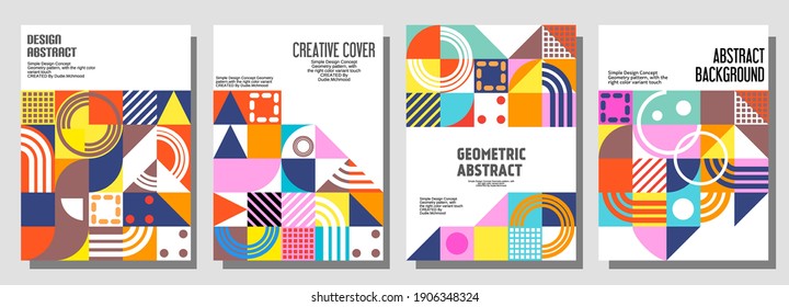 Bundle set, four geometric background designs, with cover sizes, Free pattern on grid