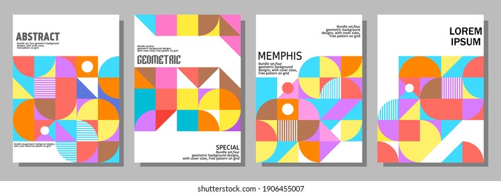 Bundle Set, Four Geometric Background Designs, With Cover Sizes, Free Pattern On Grid