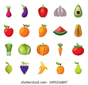 bundle of set fresh fruits and vegetables vector illustration design