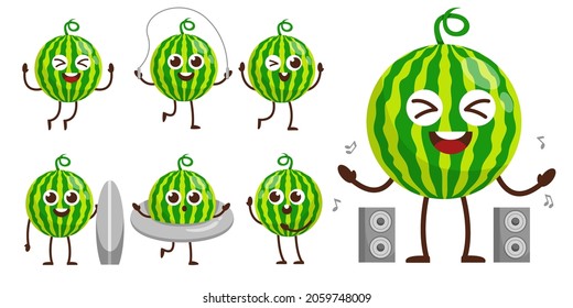 Bundle Set of fruit in cartoon Mascot Character, Cute summer sportsman in difference activity and equipment, flat Design Vector Illustration