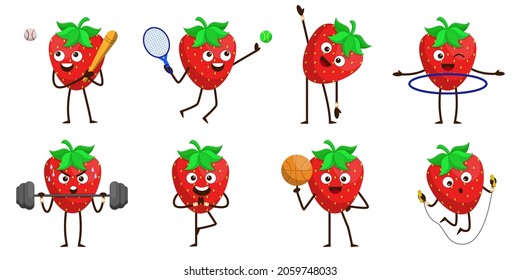 Bundle Set of fruit in cartoon Mascot Character, Cute sportsman in difference activity and equipment, flat Design Vector Illustration