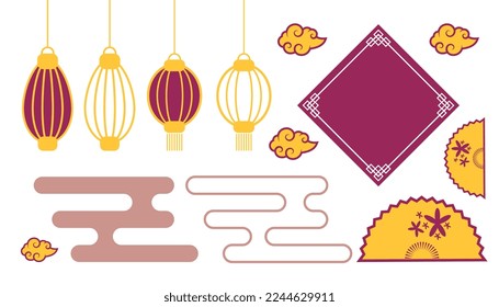 Bundle set graphic resource symbol, icon, oranament, pattern chinese vector