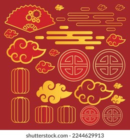 Bundle set graphic resource symbol, icon, oranament, pattern chinese vector