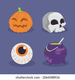 Bundle set Halloween themed vector design illustration