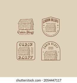 bundle set hill cabin logo vector design illustration isolated with vintage, retro, and stamp styles. vintage hill house logo illustration with brush line art. 