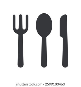 Bundle set icon featuring flat symbols of dining utensils: a spoon, fork, and knife, representing a dining set
