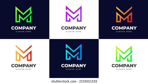 Bundle set Initial M letter logo design template, line gradient concept, vector illustration