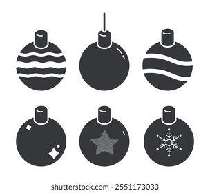 Bundle set isolated pictogram sign Christmas decorations, ball hang on Christmas tree