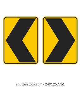 Bundle set isolated rectangle yellow black right left arrow direction road sign