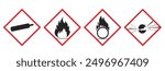 Bundle set isolated safety sign of flammable material, corrosive oxidizing agent substance, high pressure bottle tank for safety, danger, industrial sign