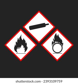 Bundle set isolated safety sign of flammable material, corrosive oxidizing agent substance, high pressure bottle tank for safety, danger, industrial sign