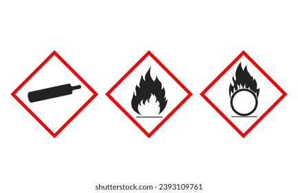 Bundle set isolated safety sign of flammable material, corrosive oxidizing agent substance, high pressure bottle tank for safety, danger, industrial sign