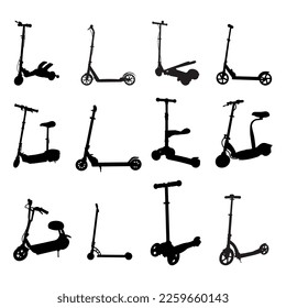 Bundle set of kids scooters silhouette