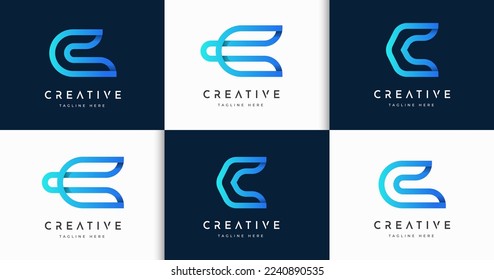 Bundle set of letter C logo design template. Set of creative initial C logo symbol vector. gradient letter C line style logo collection. Initial letter C Logo for business brand or company  