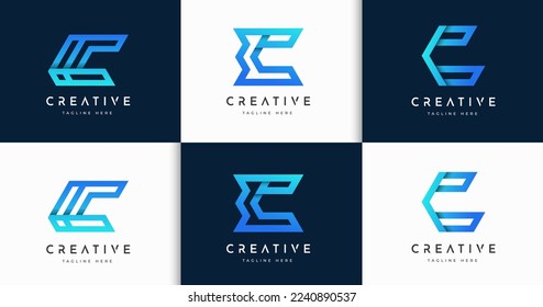 Bundle set of letter C logo design template. Set of creative initial C logo symbol vector. gradient letter C line style logo collection. Initial letter C Logo for business brand or company  