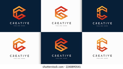 Bundle set of letter C logo design template. Set of creative initial C logo symbol vector. gradient letter C line style logo collection. Initial letter C Logo for business brand or company  