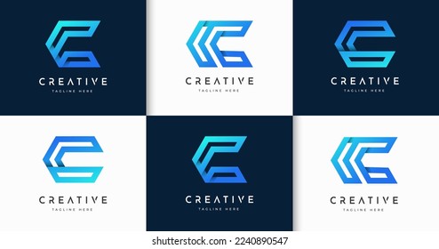 Bundle set of letter C logo design template. Set of creative initial C logo symbol vector. gradient letter C line style logo collection. Initial letter C Logo for business brand or company  
