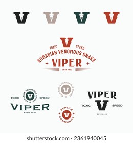 bundle set Letter V symbol logo design. creative Viper incorporate letter V with vintage, modern and retro styles isolated on white