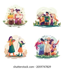 Bundle set of Local organic farmer character. Farmers work in the fields to grow vegetables and raise animals to get their produce for sale. Vector illustration cartoon style