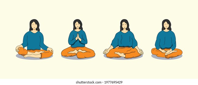 bundle set of meditation hand drawing illustration