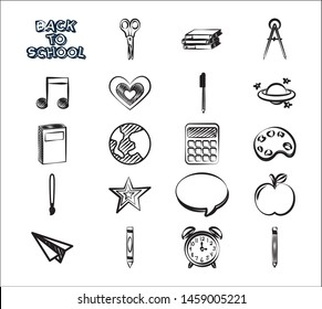 bundle of set monochrome back to school icons vector illustration design