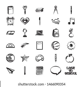 bundle of set monochrome back to school icons vector illustration design