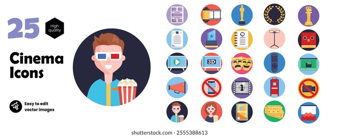 Bundle set of movies set icons vector illustration design, flat style