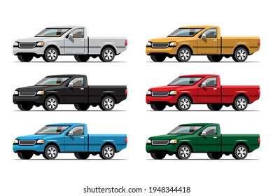 Bundle set of multi color pickup truck on white background