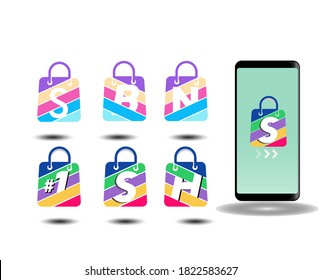 bundle Set of online shop logo design template. vector bag with customized letter