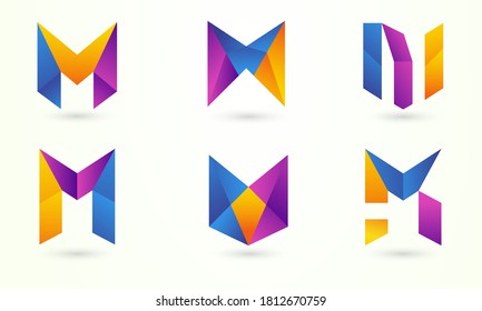 Icono de letra geométrica 3D M. Logotipo del conjunto de letras M