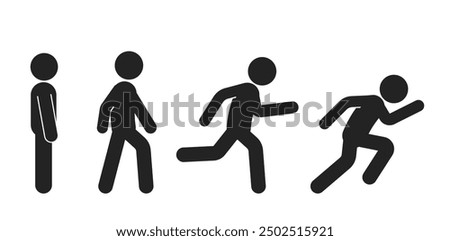 Bundle set pictogram active sport person, standing, walking, running icom