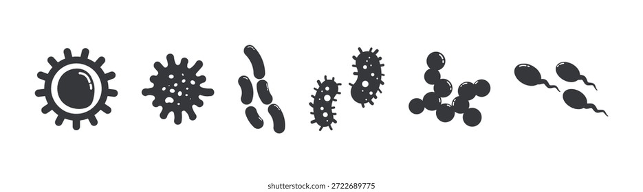 Conjunto de Paquetes Pictogram Icon Bacteria, Virus, Amoeba, Sperm, Microbe Creature