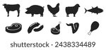 Bundle set pictogram icon of meats and animals, cow, pig, chickem, lamb, fish