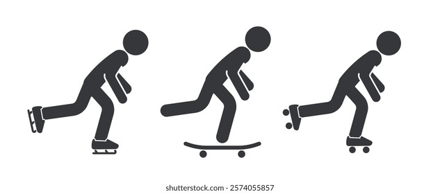 Bundle set pictogram skate, ice skating, in line skate, skateboarding