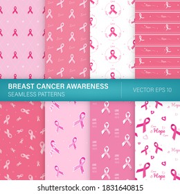 Bundle set of pink ribbon seamless pattern for breast cancer awareness in October