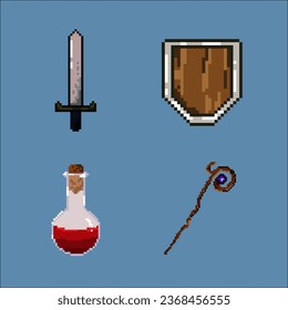 bundle set of pixelated rpg game items