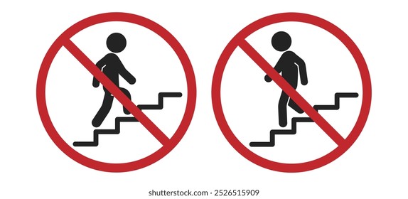 Bundle set prohibition sign to climb up and down stairs, a building safety security sign