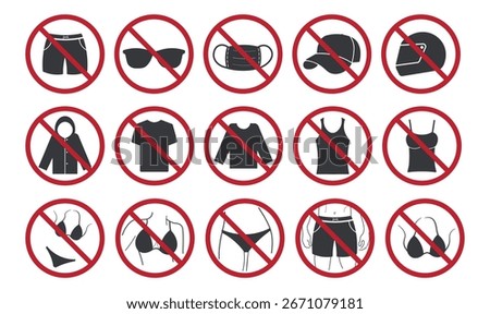 Bundle set prohibition sign clothes restriction, tshirt, hoodie, sunglasses, hat, cap, helm, underwea and others