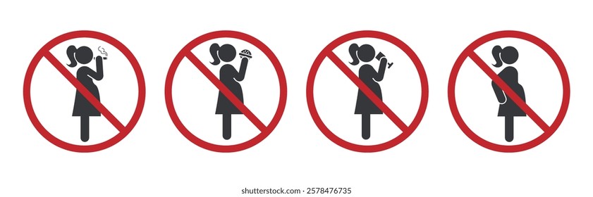 Bundle set prohibition sign for pregnant women, isolated on a white background, suitable for health or warning materials