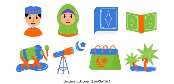 bundle set Ramadhan Islamic Elements collection, Style Flat background white. vector illustration