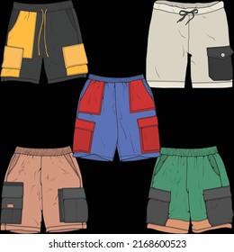 bundle set short pants color block drawing vector, bundle set  short pants in a sketch style, trainers template, vector Illustration.
