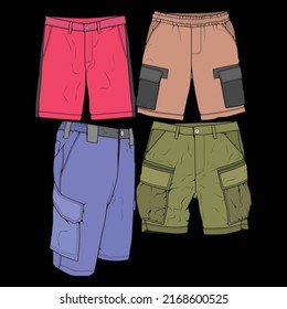 bundle set short pants color block drawing vector, bundle set  short pants in a sketch style, trainers template, vector Illustration.
