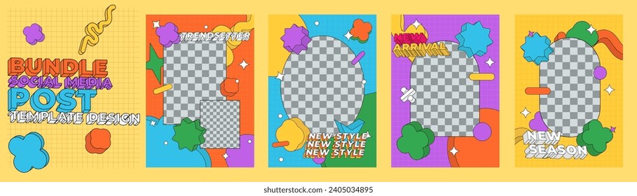 bundle set social media Instagram post template design, flat abstract shape cartoon pop art look, for social media post, story, poster, cover, flyer, etc.
EPS 10 vector set design