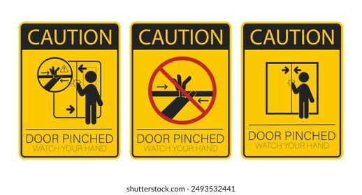 Bundle set sticker safety sign hand pinch risk on closing door, for lift, elevator, bus, train, gate, door label 