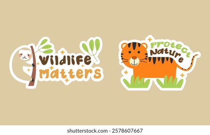 Bundle Set Sticker Widlife. Vector illustration