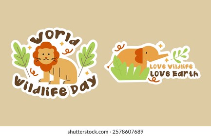 Bundle Set Sticker Widlife. Vector illustration