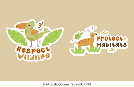 Bundle Set Sticker Widlife. Vector illustration