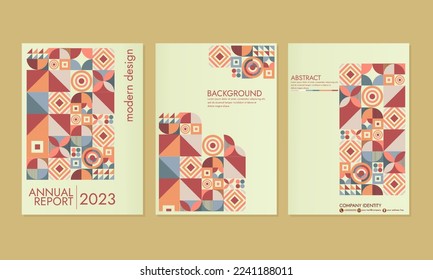 Bundle set, three geometric background designs, with cover sizes. abstract mosaic retro style cover